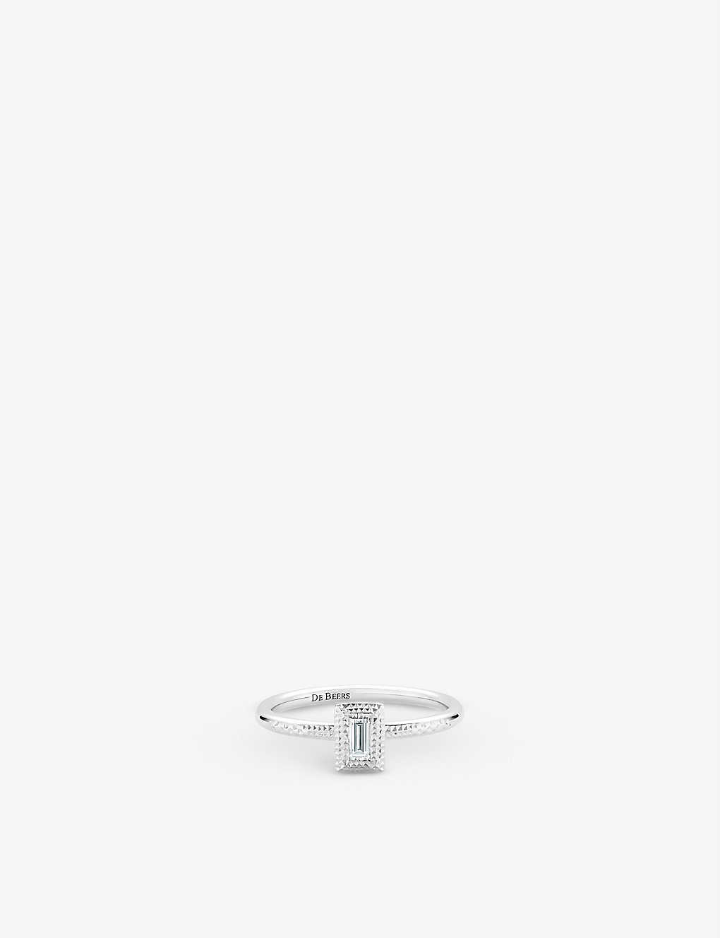 De Beers Talisman Rhodium-plated 18ct White-gold And 0.10ct Baguette-cut Diamond Ring In 18k White Gold