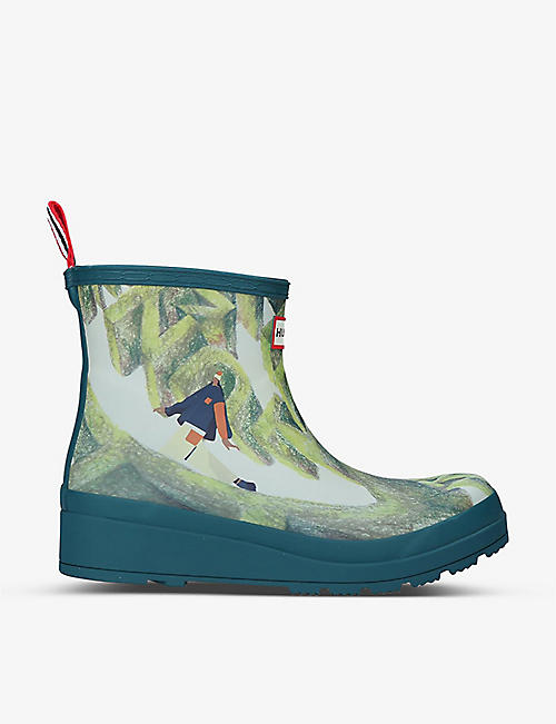 HUNTER: Good Nature graphic-print rubber ankle boots