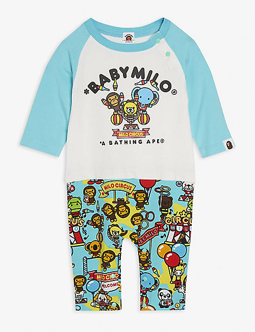 A BATHING APE: Baby Milo graphic print cotton-blend onsie