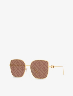 Shop Fendi Women's Blue Fe40013u Rectangle-shape Logo-lens Metal Sunglasses