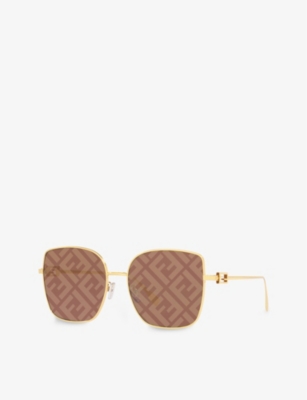 FENDI: FE40013U rectangle-shape logo-lens metal sunglasses