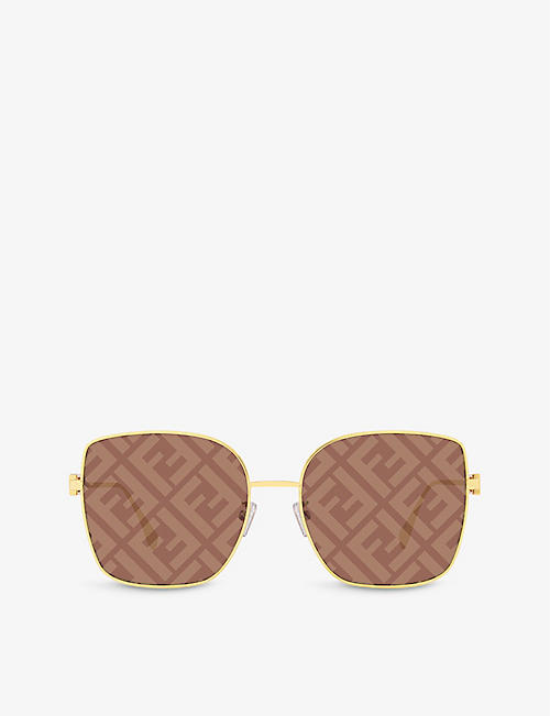 FENDI: FE40013U rectangle-shape logo-lens metal sunglasses