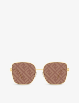 Shop Fendi Women's Blue Fe40013u Rectangle-shape Logo-lens Metal Sunglasses