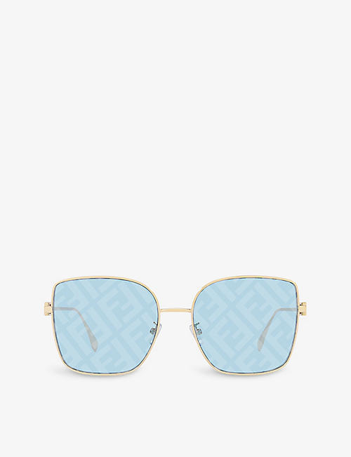 FENDI: FE40013U rectangle-frame monogram-lens metal sunglasses