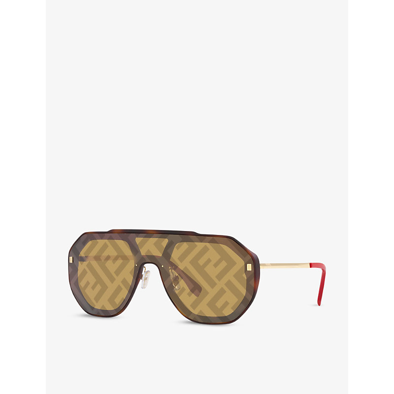 Shop Fendi Women's Brown Fn000575 Monogram Aviator-frame Acetate Sunglasses