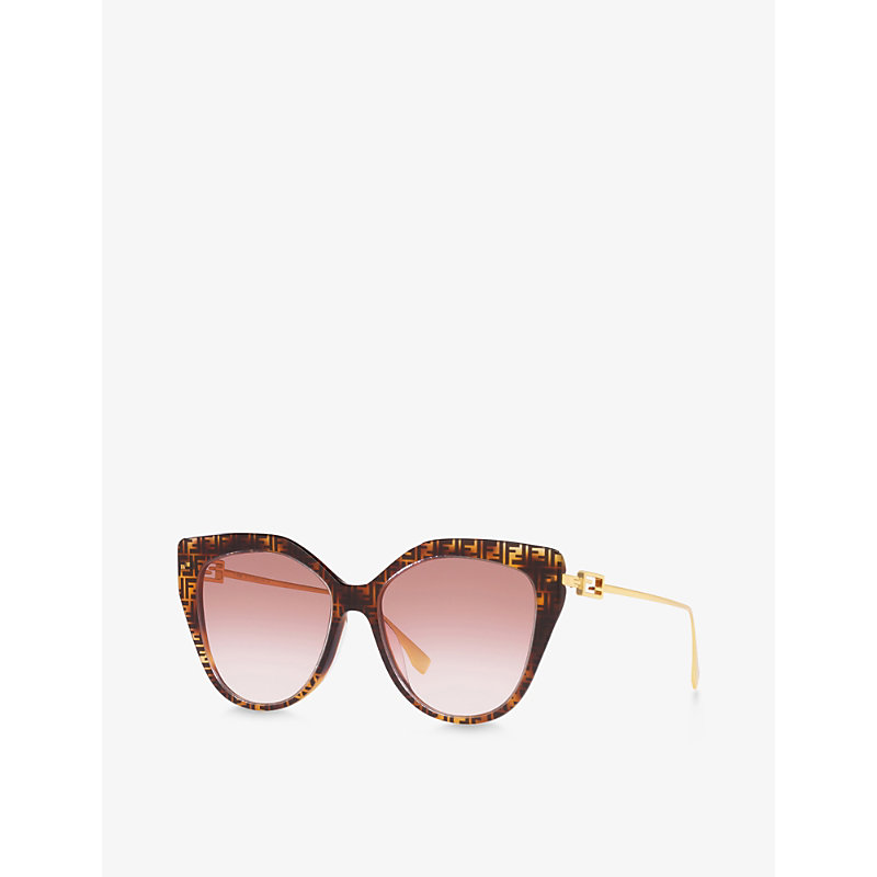 Shop Fendi Women's Brown Fe40011u Logo-print Acetate And Metal Sunglasses
