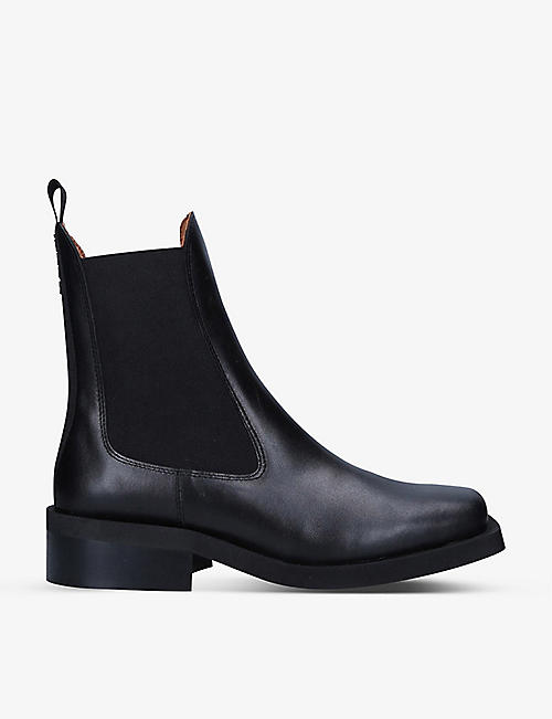 GANNI: Square-toe leather Chelsea boots