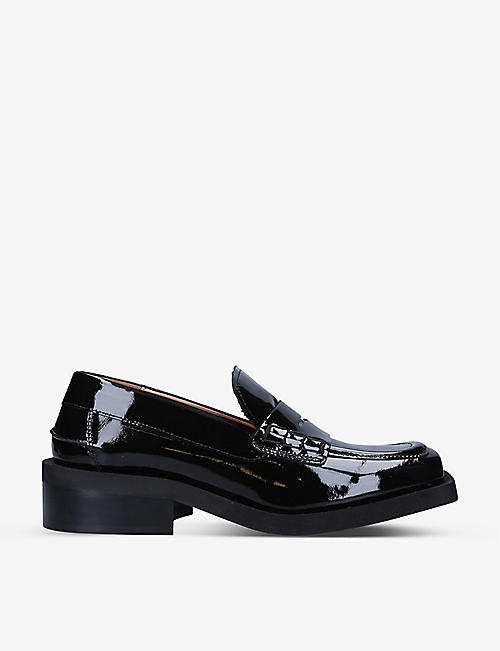 GANNI: Square-toe patent-leather penny loafers