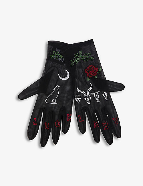 TENDER & DANGEROUS: Lady Luck embroidered mesh gloves