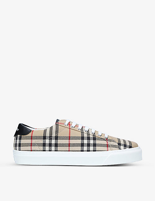 BURBERRY: Rangleton checked leather low-top trainers
