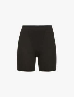 Skims Cotton Blend Fleece Lounge Shorts In Onyx