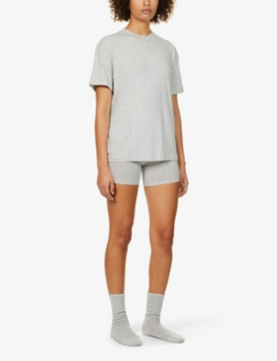 Shop Skims Womens Light Heather Grey Boyfriend Oversized Stretch-jersey T-shirt