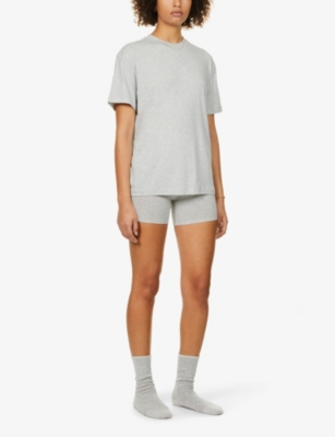 Skims Boyfriend Oversized Stretch-jersey T-shirt In Light Heather Grey