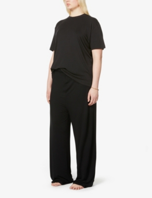 Skims Womens Onyx Boyfriend Oversized Stretch-jersey T-shirt In Onyx
