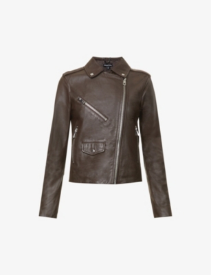 WHISTLES Agnes zip through leather biker jacket