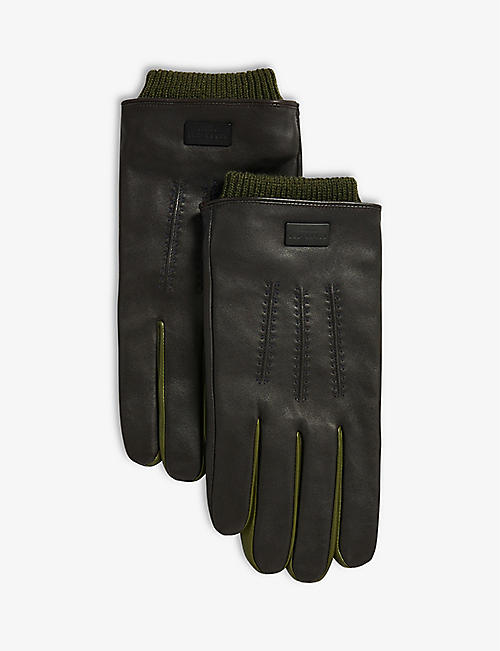 TED BAKER: Ballot ribbed-cuff contrast-trim leather gloves