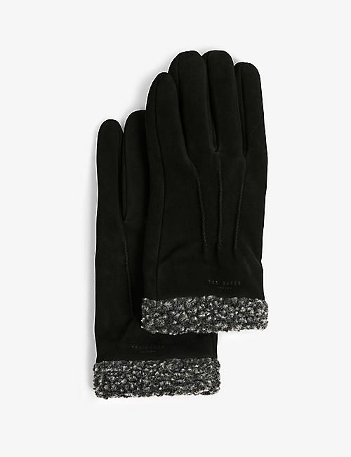 TED BAKER: Ryght fleece-lined nubuck leather gloves