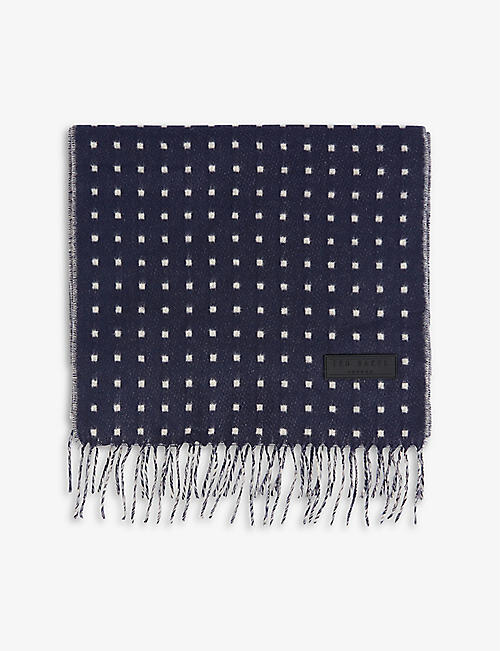 TED BAKER: Vessle dotted fringed woven scarf