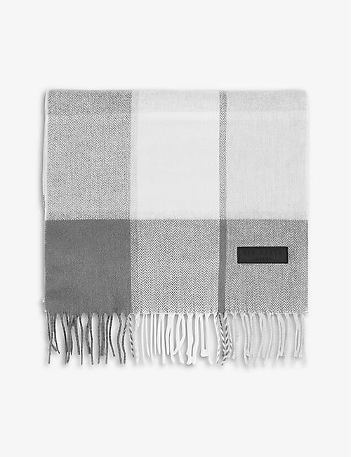 TED BAKER: Tendr checked fringed woven scarf