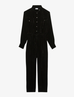 CLAUDIE PIERLOT Jubica belted velvet jumpsuit Selfridges