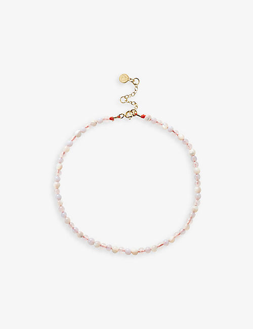 THE ALKEMISTRY: 18ct yellow gold and rose quartz, blue agate and mother-of-pearl anklet