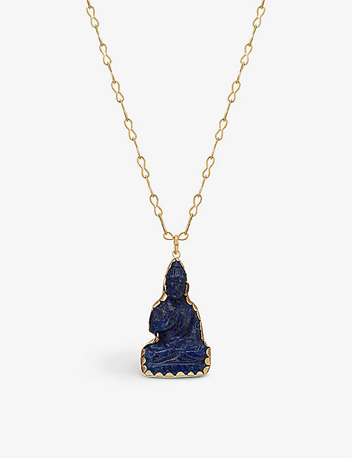 LA MAISON COUTURE: Sophie Theakston Buddha 18ct yellow-gold and lapis lazuli pendant necklace