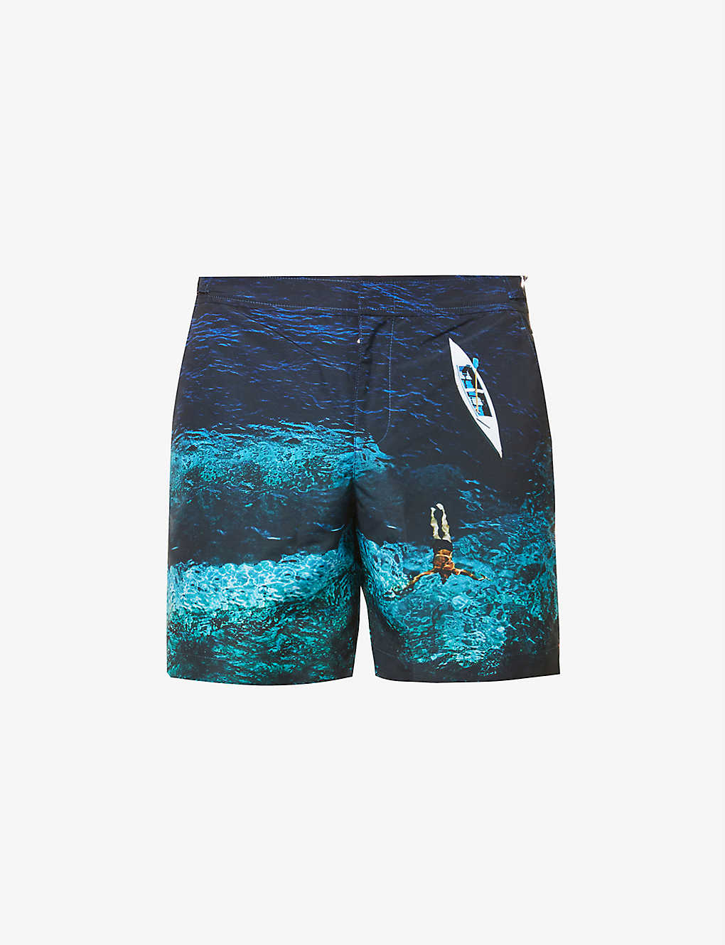 Shop Orlebar Brown Mens Deep Sea Bulldog Photo Graphic-print Slim-fit Swim Shorts
