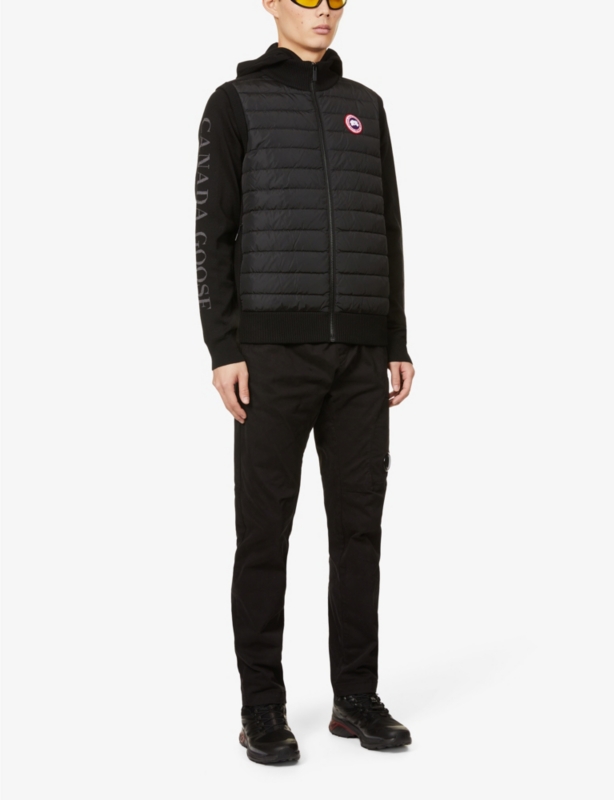 High-neck padded wool and shell-down vest