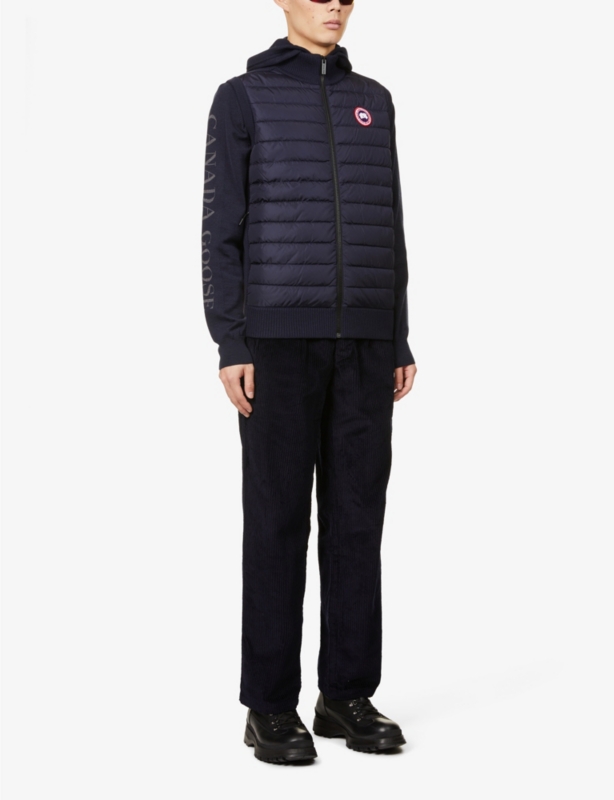 High-neck padded wool and shell-down vest