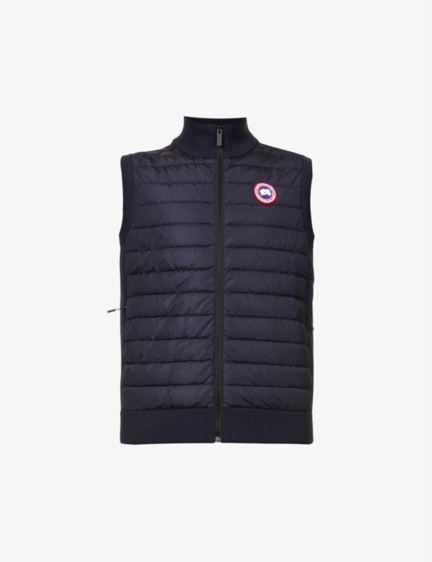 High-neck padded wool and shell-down vest