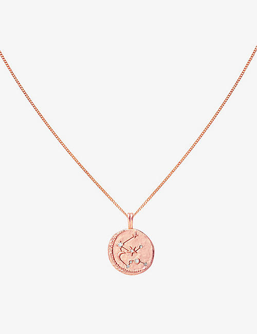ASTRID & MIYU: Zodiac Aquarius 18ct rose-gold recycled sterling-silver and cubic zirconia pendant necklace