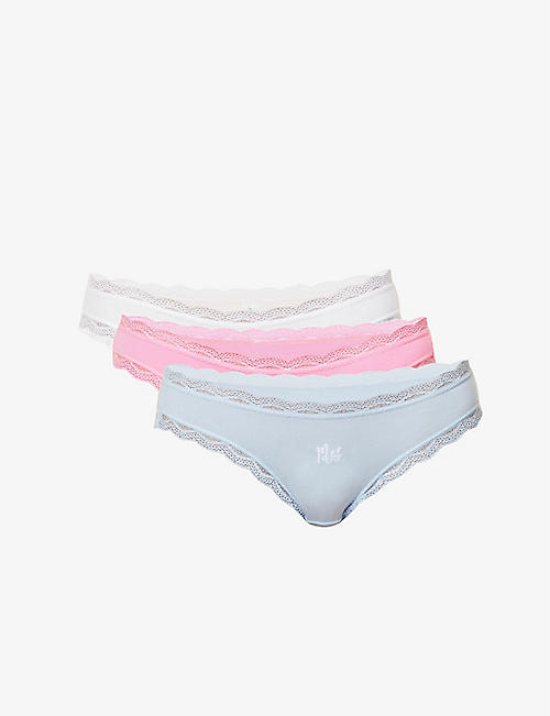 STRIPE & STARE: Pack of four bride-embroidered stretch-jersey