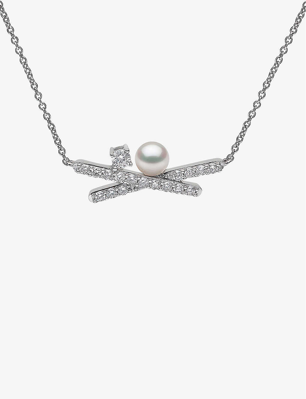 Shop Yoko London Sleek 18ct White-gold, Akoya Pearl And 0.673ct Diamond Necklace In White Gold