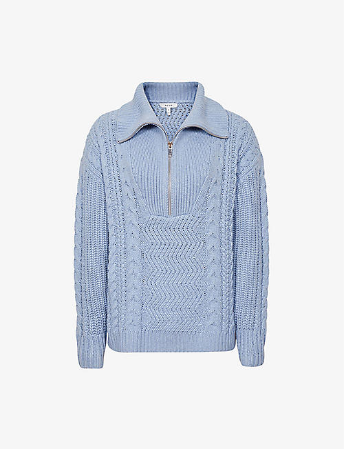REISS: Alexis zip-up cable knitted jumper