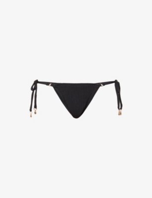 Seafolly Sea Dive Textured Mid-rise Bikini Bottoms In Black