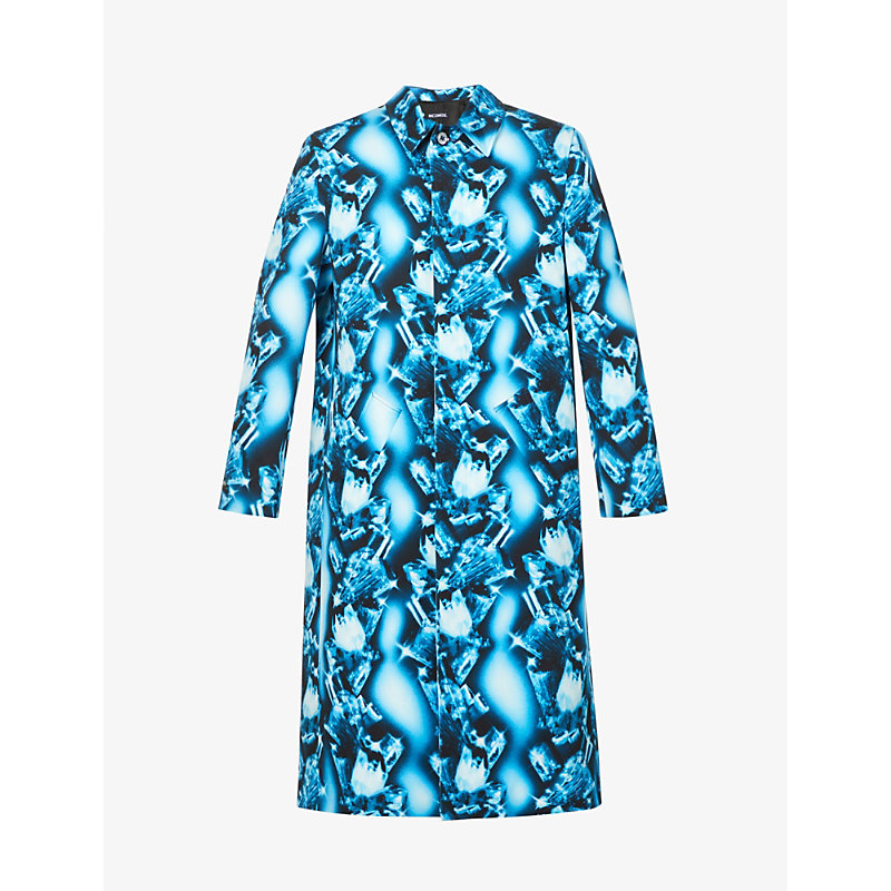 Nicomede Graphic-print Padded-shoulder Oversized Organic-cotton Coat In Bright Blue