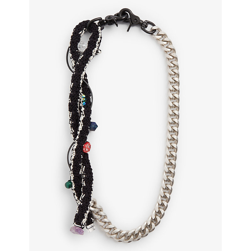 Nicomede X Ekaterina Pronina Rhodium-plated Brass, Knitted And Gemstone Belt Chain In Black Silver