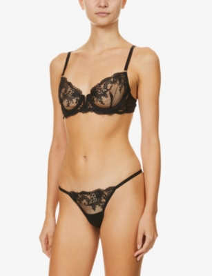 Bluebella Marseille Mid-rise Stretch-woven Thong In Black
