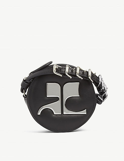 COURREGES: Logo-embellished mirror-panel leather cross-body bag