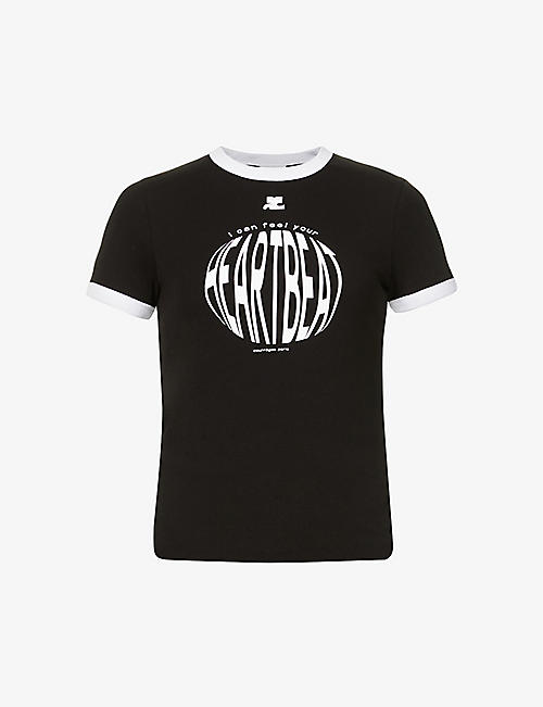 COURREGES: Heartbeat graphic-print cotton-jersey T-shirt