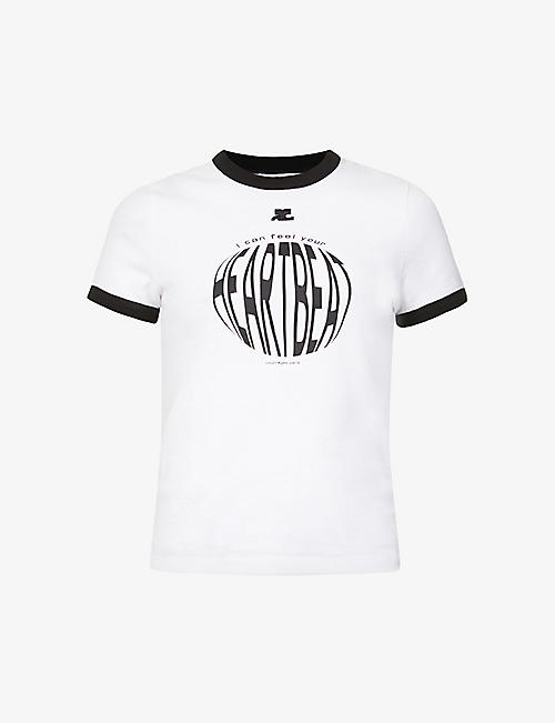 COURREGES: Heartbeat graphic-print cotton-jersey T-shirt
