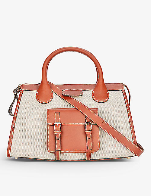 CHLOE: Edith small canvas and leather top-handle bag
