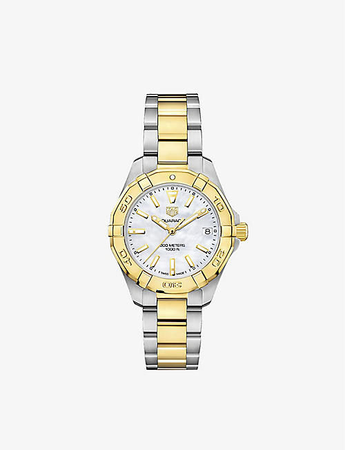 TAG HEUER: WBD1320.BB0320 Aquaracer 18ct yellow gold-plated stainless-steel quartz watch