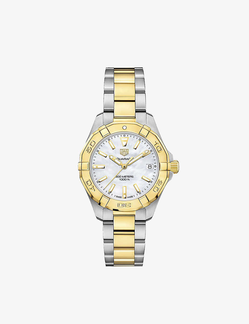 Shop Tag Heuer Womens Silver And Gold Wbd1320.bb0320 Aquaracer 18ct Yellow Gold-plated Stainless-steel Qu