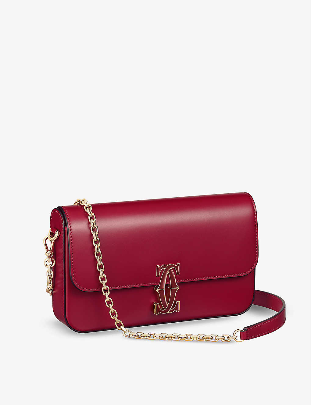 Cartier Womens Cherry Red Double C De Mini Leather Shoulder Bag