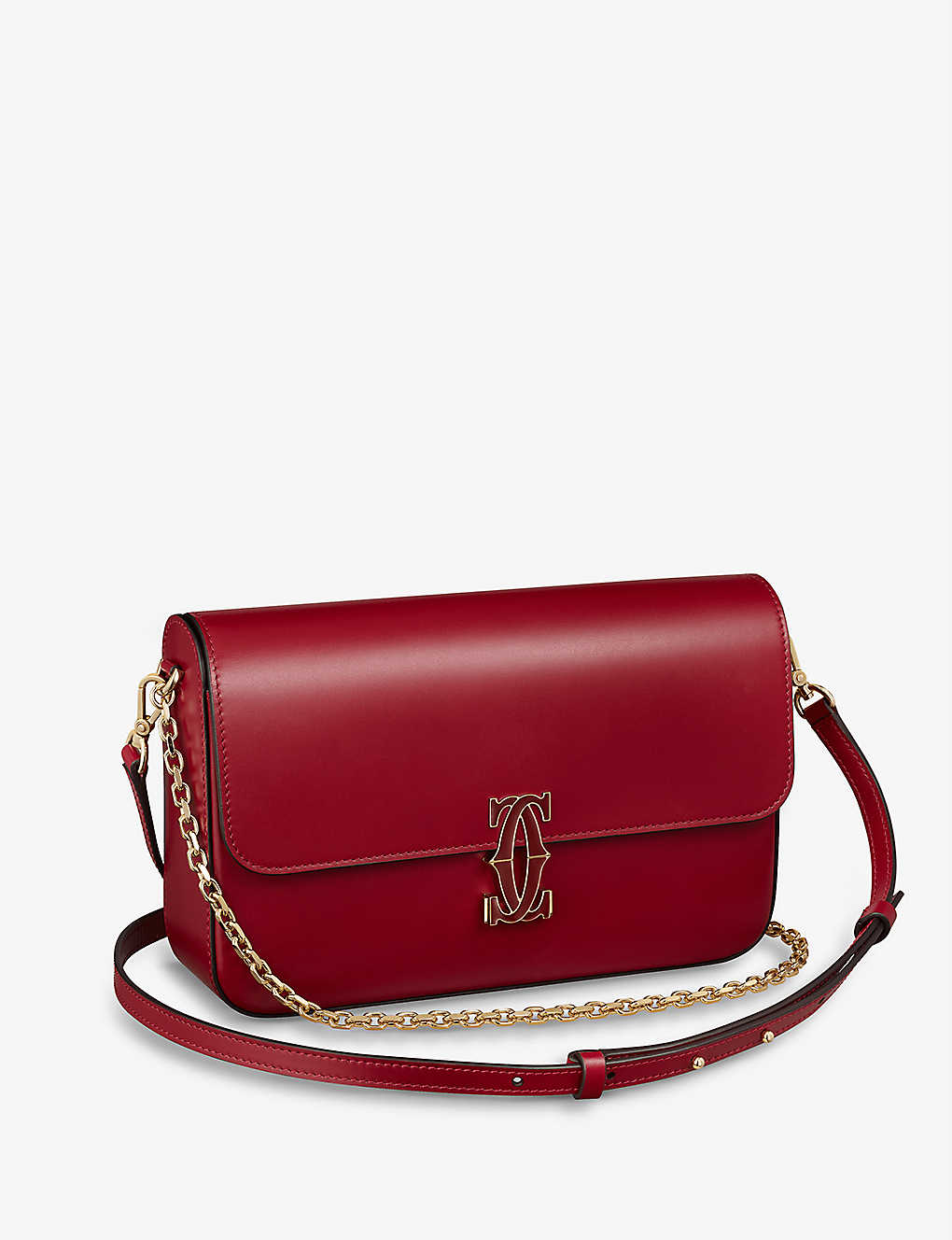 Cartier Womens Cherry Red Double C De Small Leather Shoulder Bag
