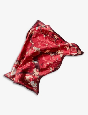 Cartier Womens Red Jewellery Boxes Graphic-print Silk-twill Scarf In Red