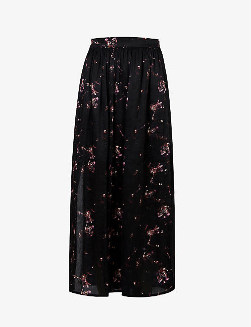ALLSAINTS: Asta Vimur floral-print linen and silk-blend maxi skirt