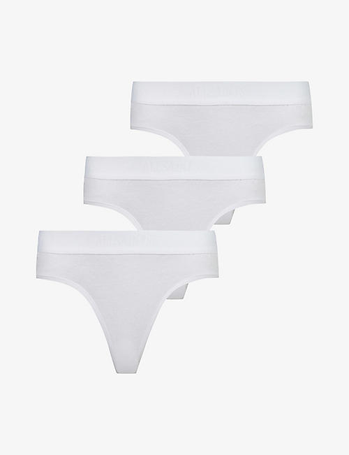 ALLSAINTS: Pack of three Betha logo-embroidered high-rise stretch-woven thongs