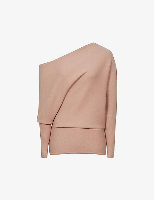 REISS: Laylah asymmetric off the shoulder knitted top